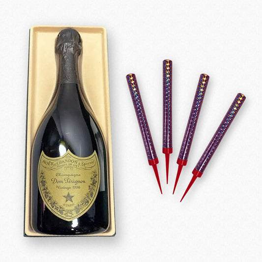 4 bottle sparklers with a champagne bottle